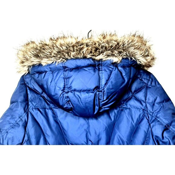 Eddie Bauer Womens Parka Goose Down Puffer Jacket Faux Fur Hood Blue Medium - Picture 5 of 16
